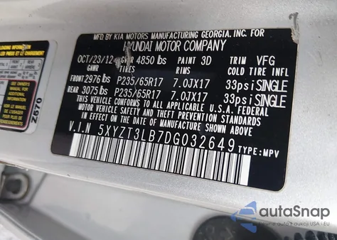 2013 Hyundai Santa Fe Sport из США, поврежденный, VIN 5XYZT3LB7DG032649